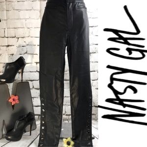 Nasty Gal Vegan Leather Pants Snap Detail Sz 6